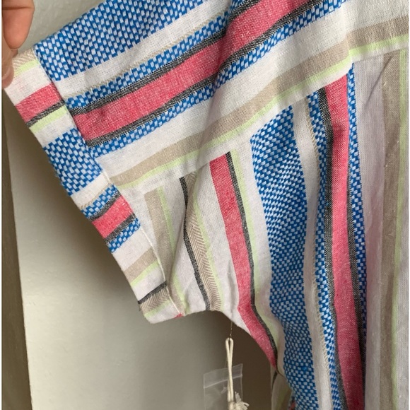 Caffe’ Marrakesh SZ L Striped Linen Blend Short Sleeve Tie Waist Top | NWT - Picture 7 of 15